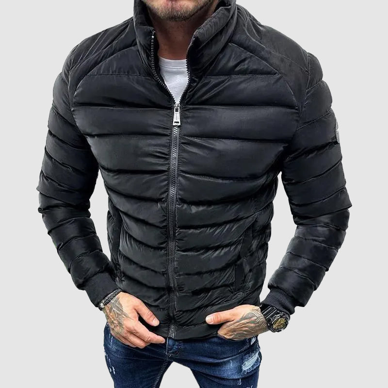 NOUVEAU RICHE Pufferjacke für Herren – Gesteppte Isolierung – Hoher Kragen – Reißverschluss – Taillierter Schnitt Schwarz