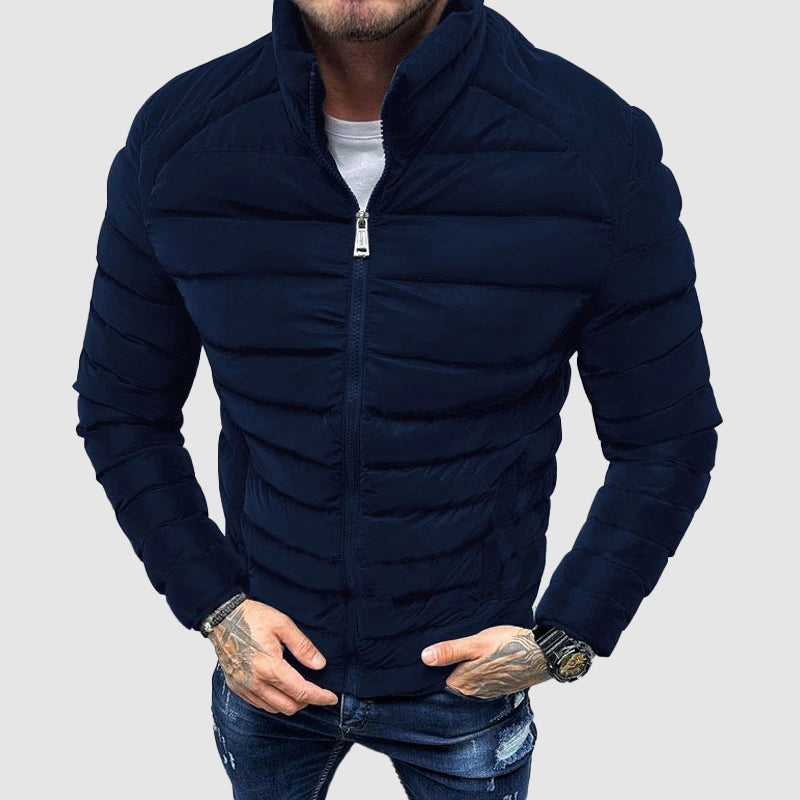 NOUVEAU RICHE Pufferjacke für Herren – Gesteppte Isolierung – Hoher Kragen – Reißverschluss – Taillierter Schnitt Blau