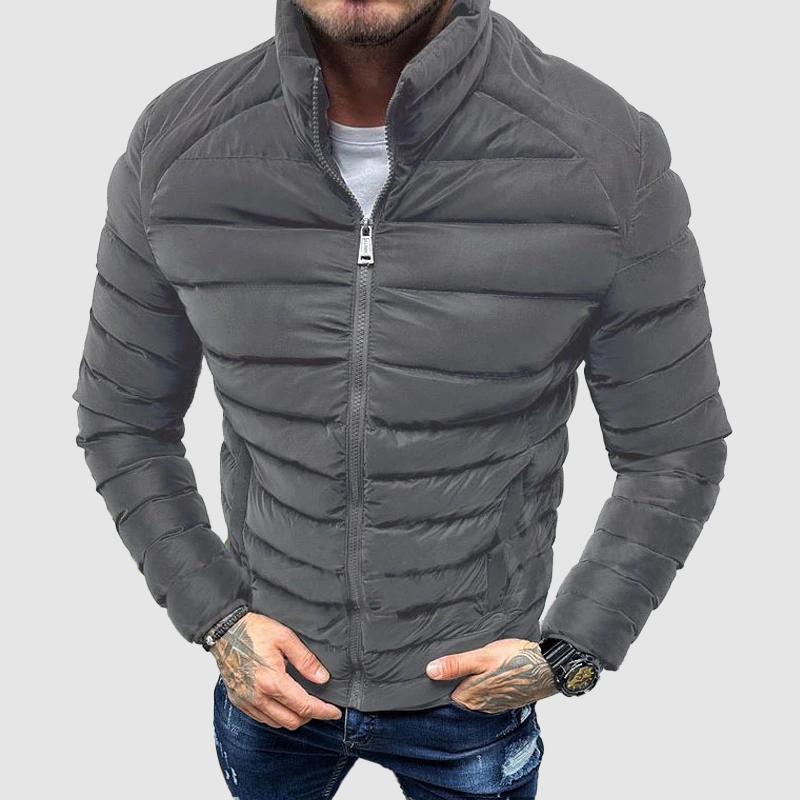 NOUVEAU RICHE Pufferjacke für Herren – Gesteppte Isolierung – Hoher Kragen – Reißverschluss – Taillierter Schnitt Grau