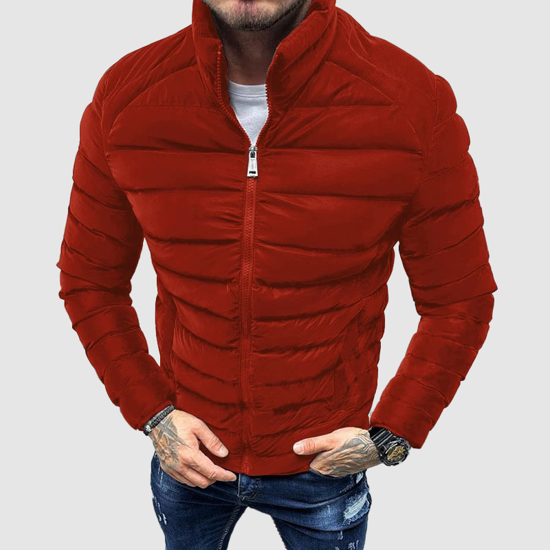 NOUVEAU RICHE Pufferjacke für Herren – Gesteppte Isolierung – Hoher Kragen – Reißverschluss – Taillierter Schnitt Rot