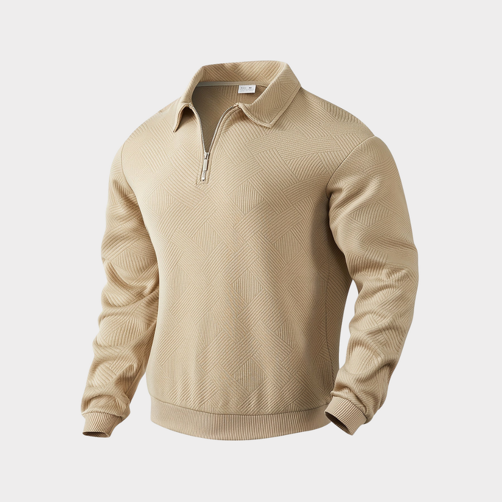 NOUVEAU RICHE Pullover Mit Viertelreißverschluss Geometrisches Muster Khaki