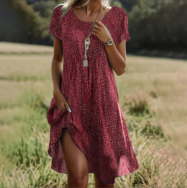 NOUVEAU RICHE Isana | Damen Midikleid – Klassisches Pünktchen-Muster Rot