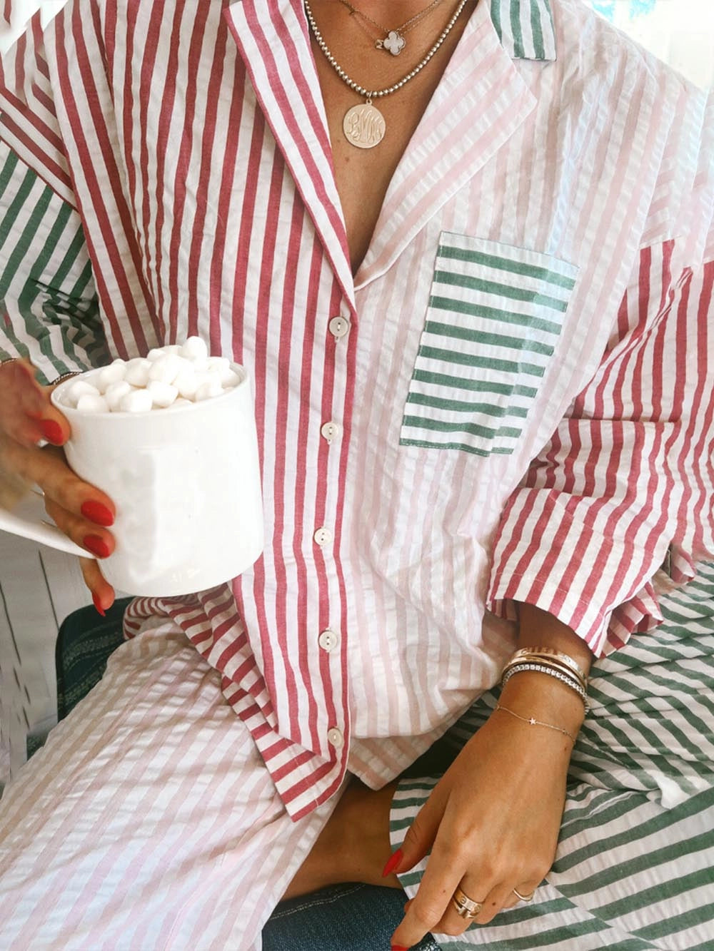 Pyjama Damen Set Mit Hemd Und Hose | Gestreift 1