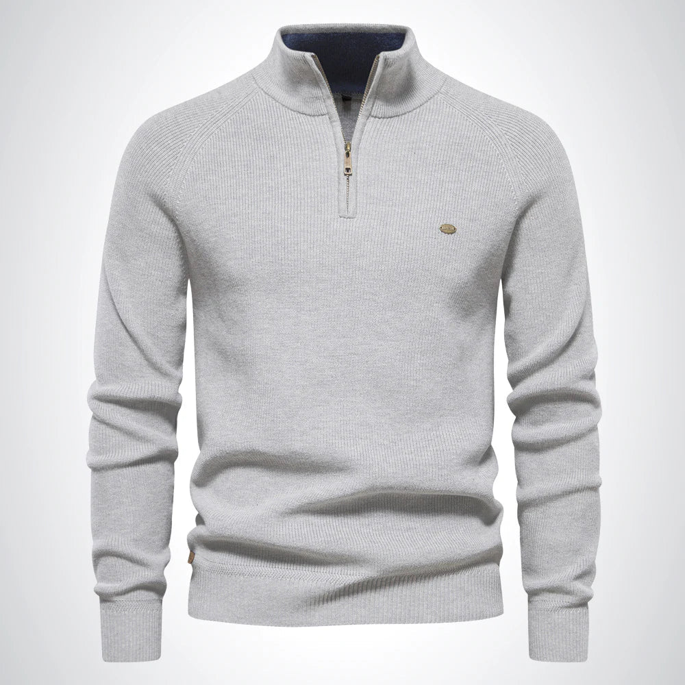 NOUVEAU RICHE Pullover Herren Baumwolle Reißverschluss Kragen Größenwahl Grau