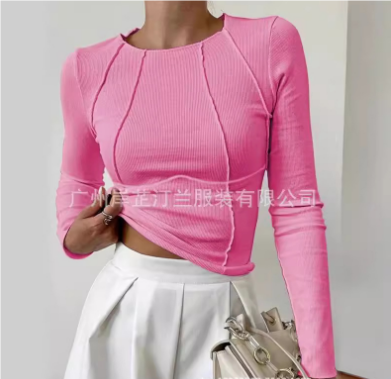 NOUVEAU RICHE Delian | Basic Langarm Damen Oberteil für Alltag und Freizeit – Bequemes, Vielseitiges Oberteil für Frauen Rosa