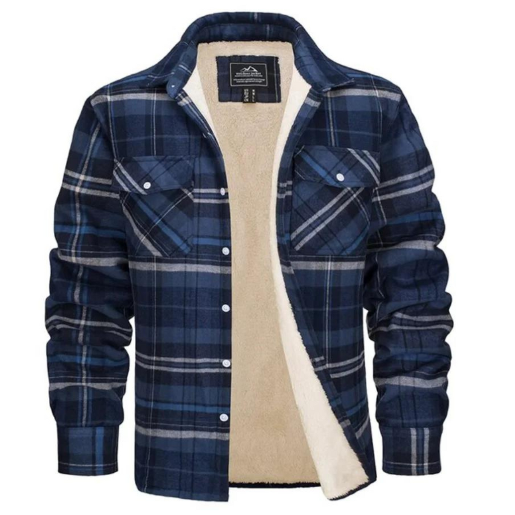 NOUVEAU RICHE Gefütterte Jacke Kariert Herren Warm Winddicht Alltagsstil Marineblau