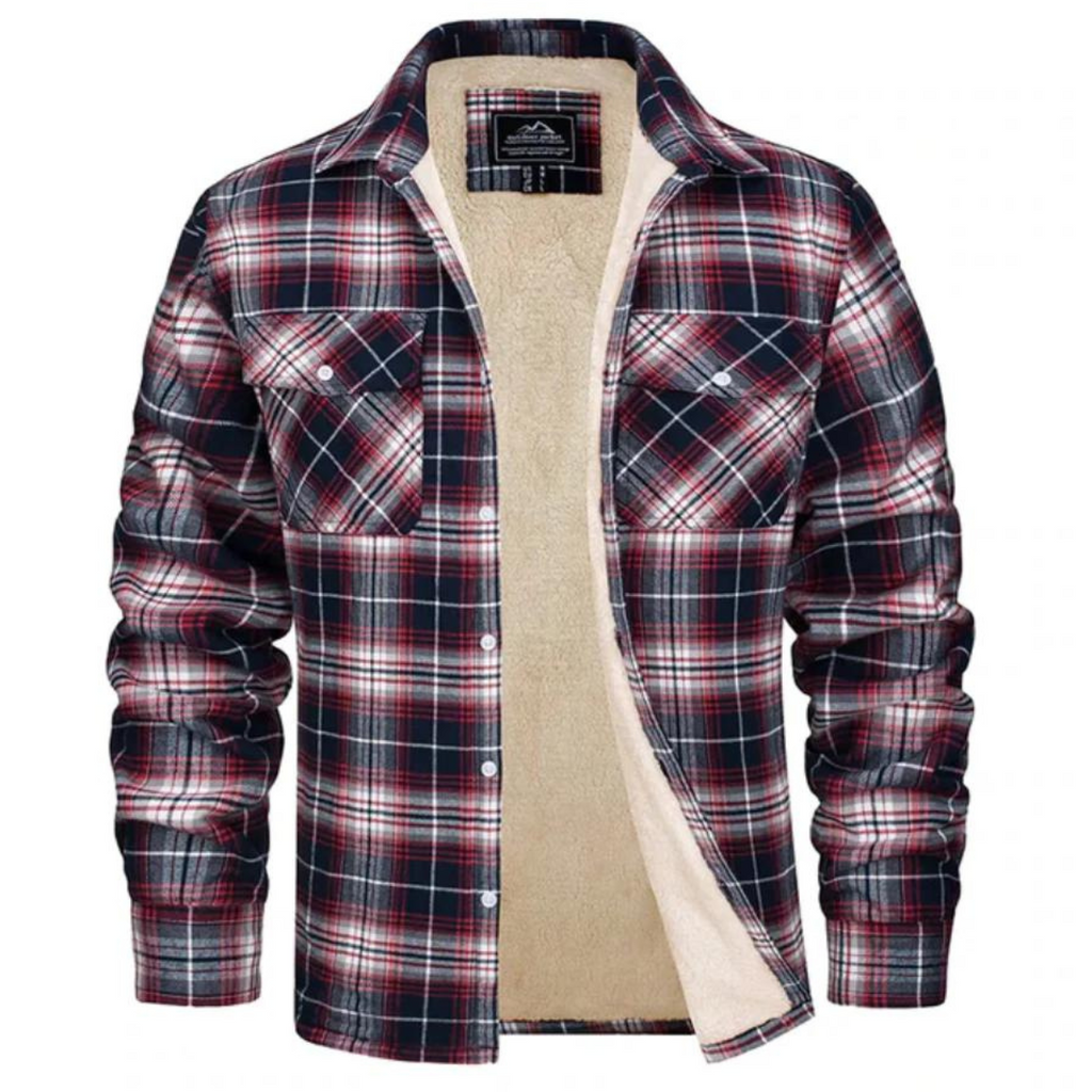 NOUVEAU RICHE Gefütterte Jacke Kariert Herren Warm Winddicht Alltagsstil Rot
