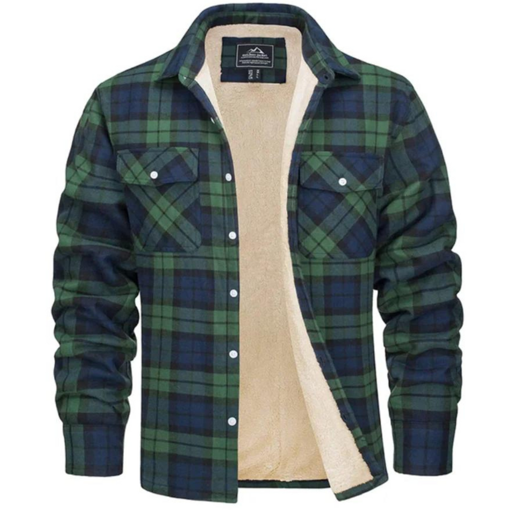 NOUVEAU RICHE Gefütterte Jacke Kariert Herren Warm Winddicht Alltagsstil Grün