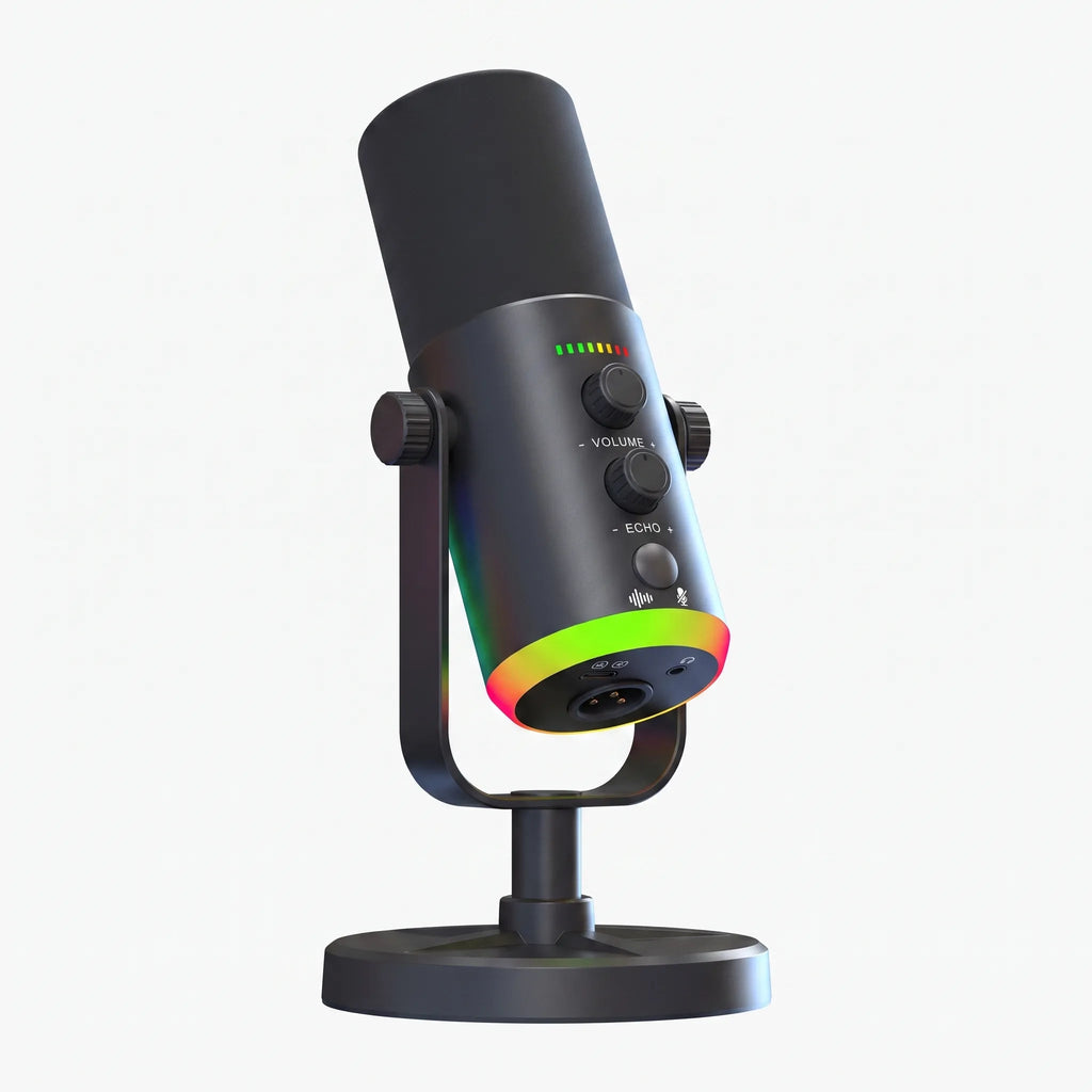 NOUVEAU RICHE RGB Dynamisches Gaming-Mikrofon – USB-C & XLR Tischmikrofon für Streaming & Podcast mit Echo, Monitoring – AuraMic