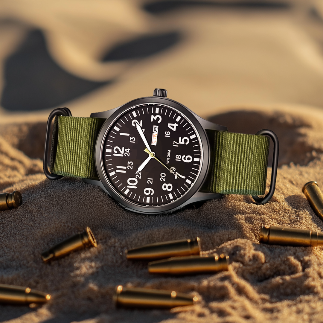 NOUVEAU RICHE Outdoor Herrenuhr – Analoge Sportuhr 100 m wasserdicht, Saphirglas & Quarzwerk, Leuchtzeiger, 4 Farben – Ranches