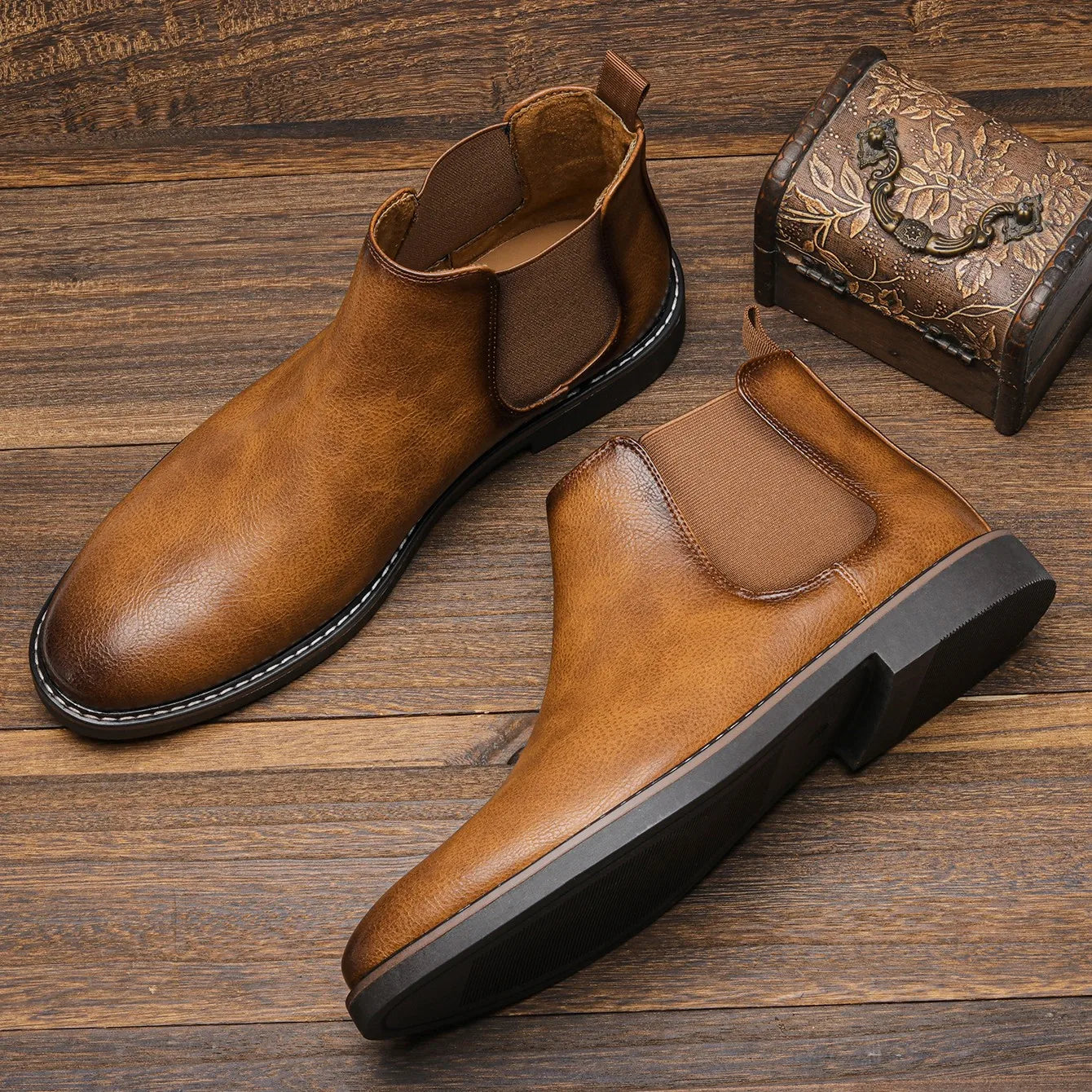NOUVEAU RICHE Chelsea Stiefel Leder Bequem Komfort Alltagsstil Herren Hellbraun