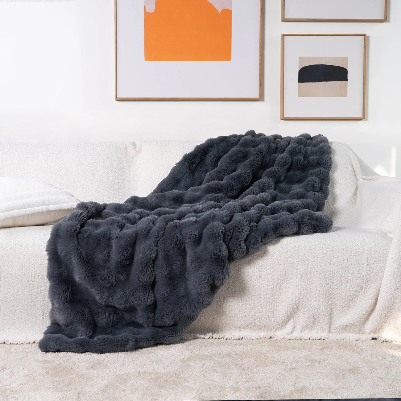 NOUVEAU RICHE Kaninchen-Faux-Fur-Decke für ultimativen Komfort und Wärme Schatten