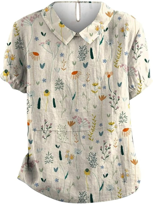 NOUVEAU RICHE Adōre | Damen Bluse – Zartes Blumenmuster, Sanfte Pastelltöne & Luftiger Stoff Weiß