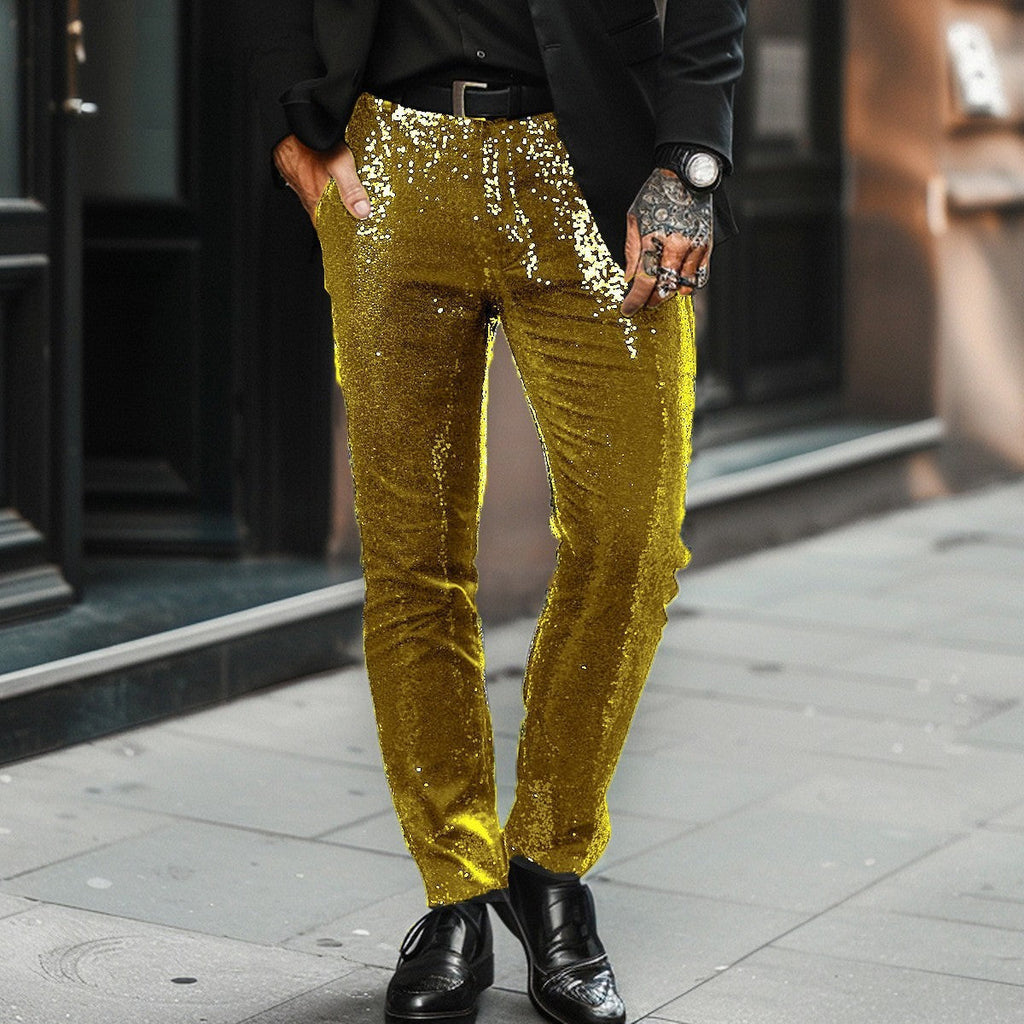 NOUVEAU RICHE Calvin | Stylische Herren Paillettenhose Gold