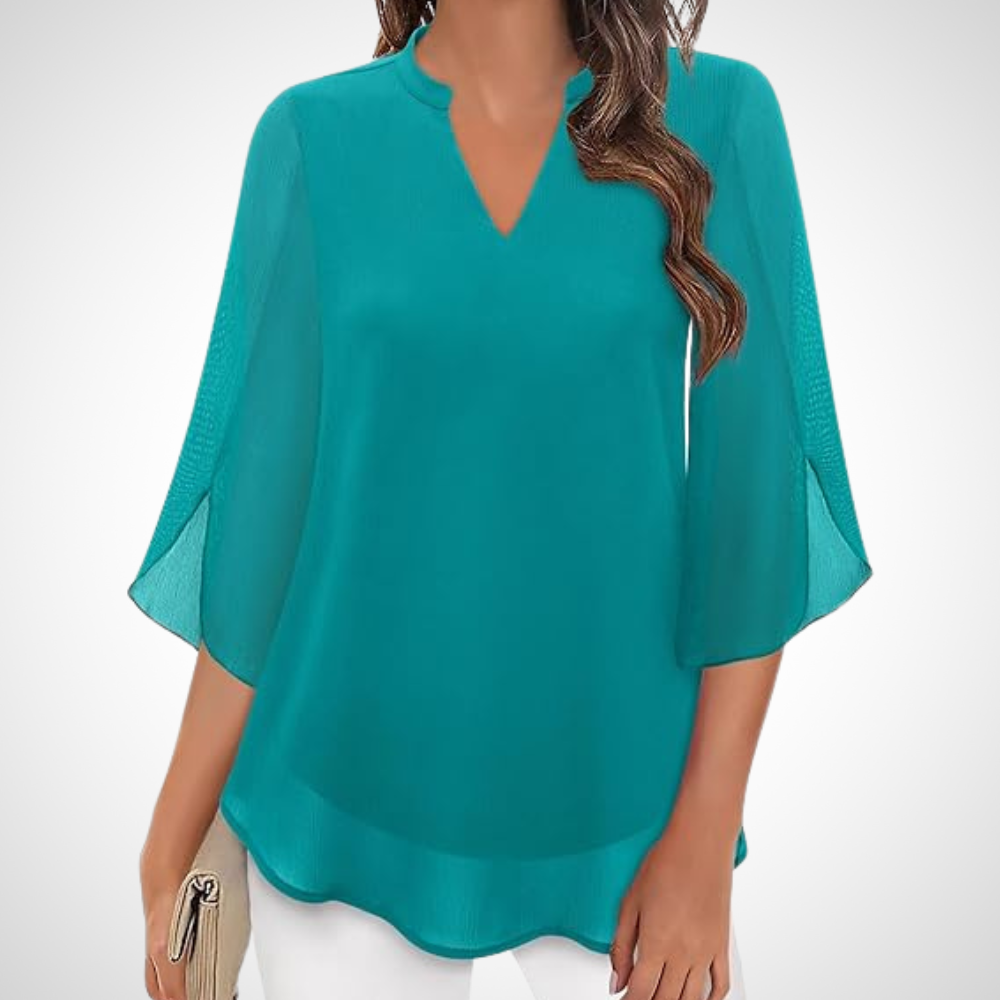 NOUVEAU RICHE Raffinierte Elegante Lagen-Luftige Bluse Für Damen Modisch Türkisblau