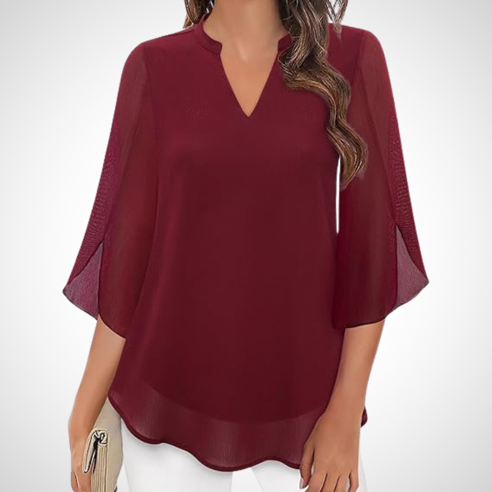NOUVEAU RICHE Raffinierte Elegante Lagen-Luftige Bluse Für Damen Modisch Weinrot
