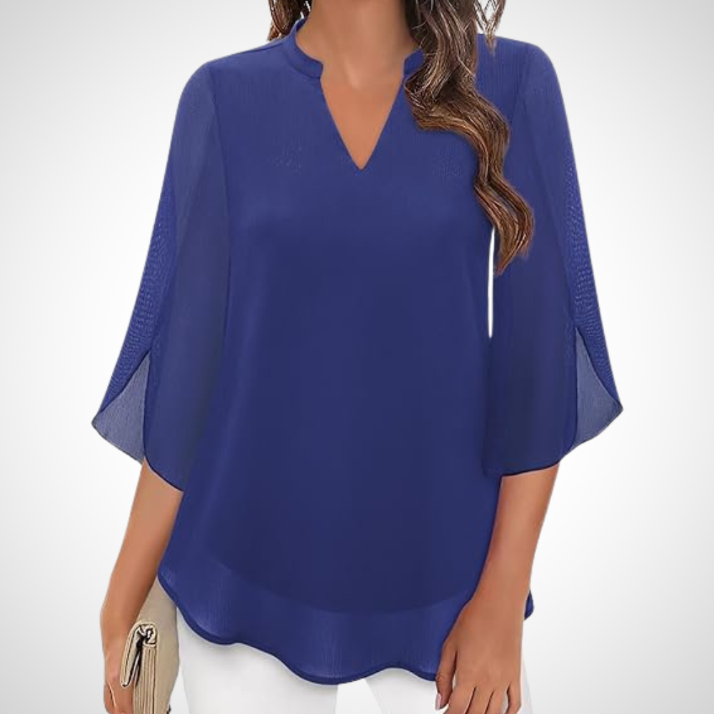 NOUVEAU RICHE Raffinierte Elegante Lagen-Luftige Bluse Für Damen Modisch Blau