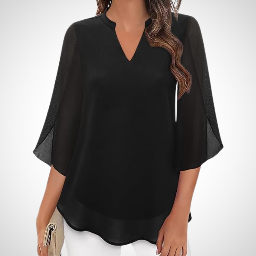NOUVEAU RICHE Raffinierte Elegante Lagen-Luftige Bluse Für Damen Modisch Schwarz