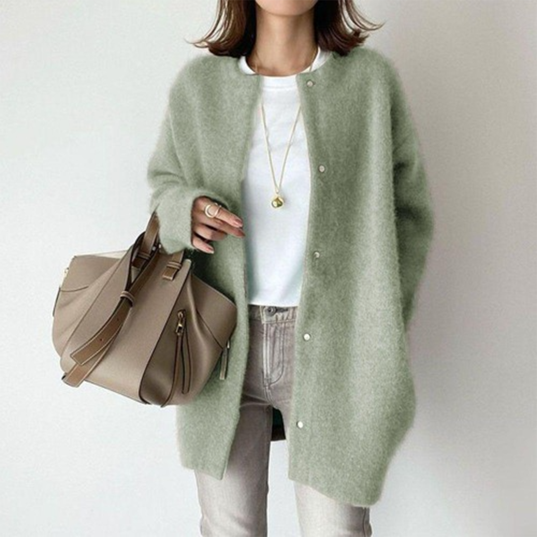 NOUVEAU RICHE Elegante Damen Strickjacke Langarm Tailliert Warm Komfort Grün