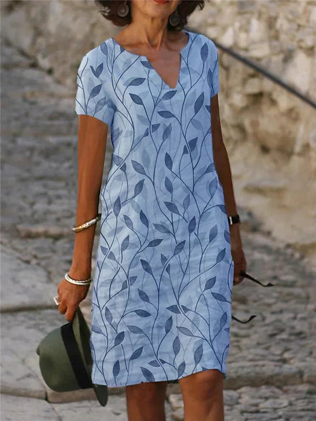 NOUVEAU RICHE Raffiniertes Midi Sommerkleid Luftig Mit V Ausschnitt Blau