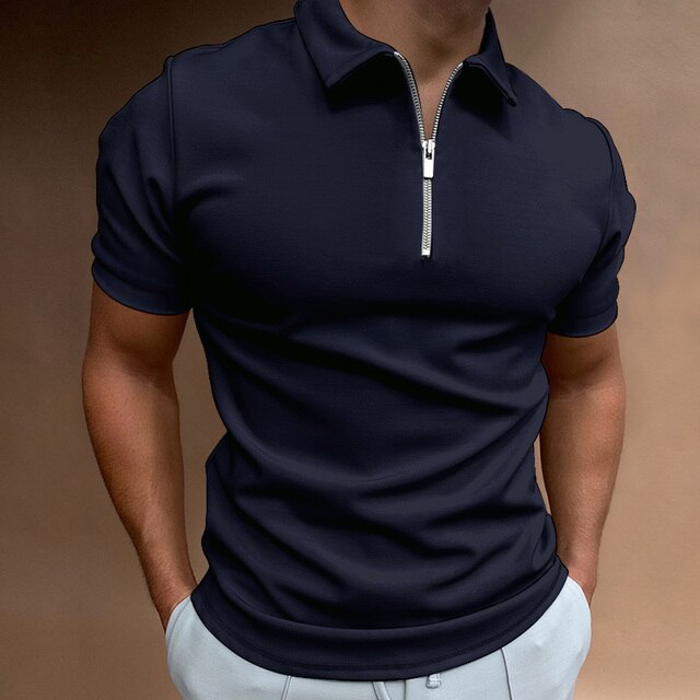 NOUVEAU RICHE Lässiges Herren Polo Mit Reißverschluss Hochwertig Marineblau