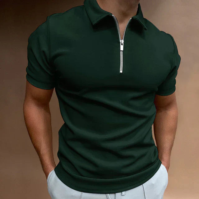 NOUVEAU RICHE Lässiges Herren Polo Mit Reißverschluss Hochwertig grün