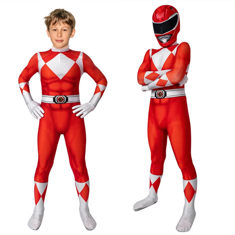 NOUVEAU RICHE Ranger-Kostüm-Overall Für Kinder Superhelden-Cosplay-Designs Rot