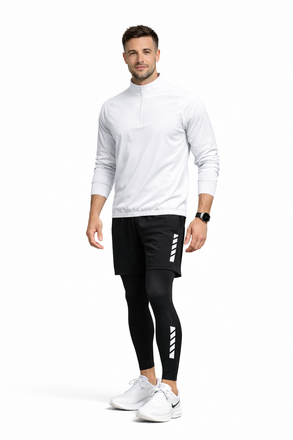 NOUVEAU RICHE Trainingsset 4-teilig – Kompressions Sportanzug mit Half-Zip Top, Fitness Set Atmungsaktiv mit Reflektoren – Luna