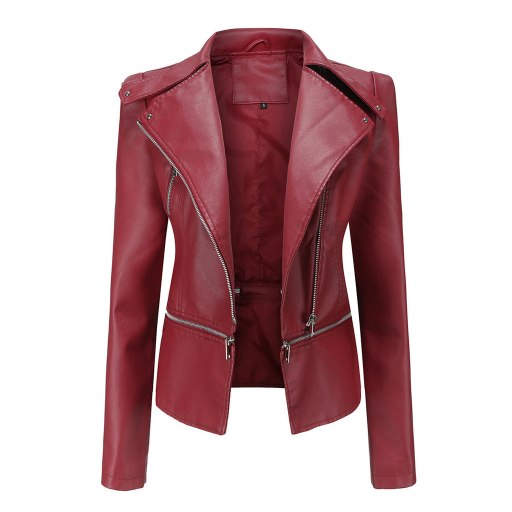 NOUVEAU RICHE Bikerjacke Damen Schlanke Passform Urban Stil Klarer Look Rot