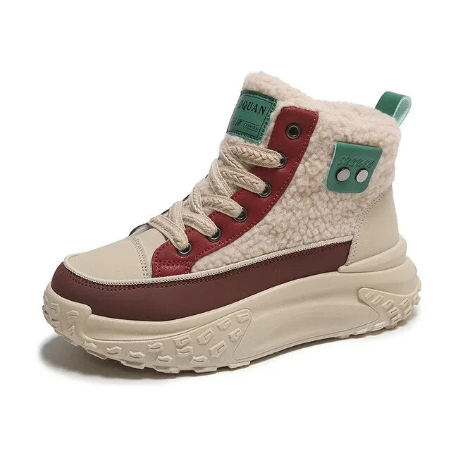 NOUVEAU RICHE Schneestiefel Damen Dicker Warmer Sohle Für Winter Komfort Rot
