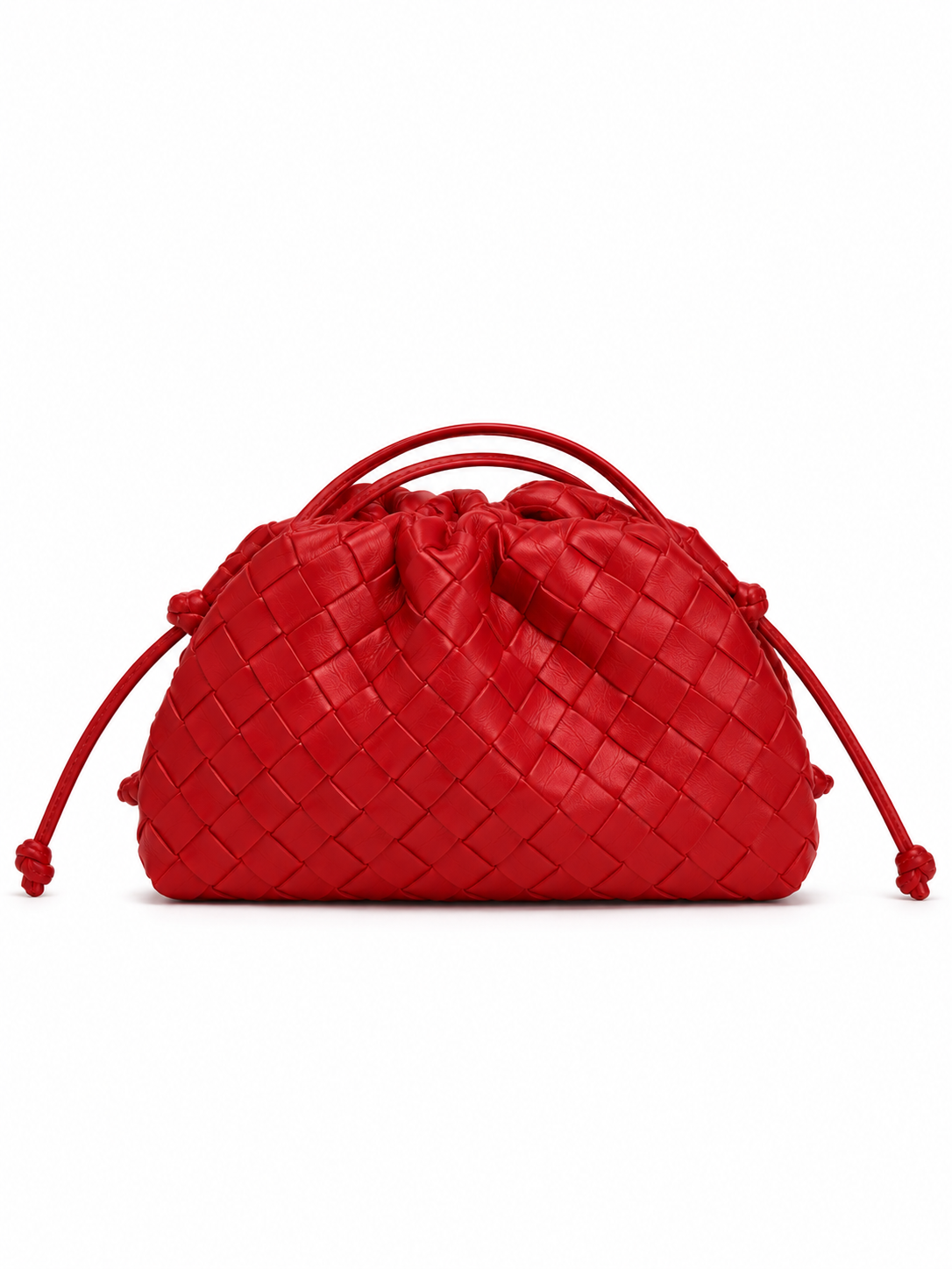 NOUVEAU RICHE Geflochtene Kordelzugtasche aus Kunstleder für Alltag und Abendveranstaltungen mit Stil und Funktionalität Rot 14x23x7 (cm)