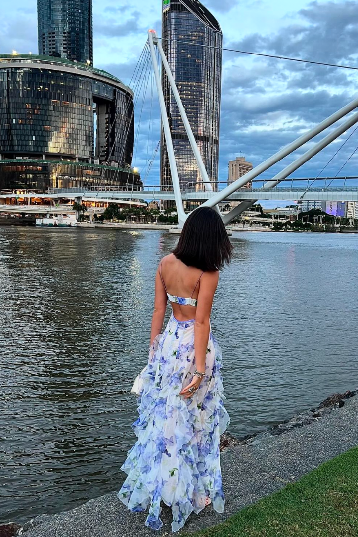 NOUVEAU RICHE Maxikleid für Sommerevents Elegantes Kleid mit Verstellbaren Spaghettiträgern für Damen