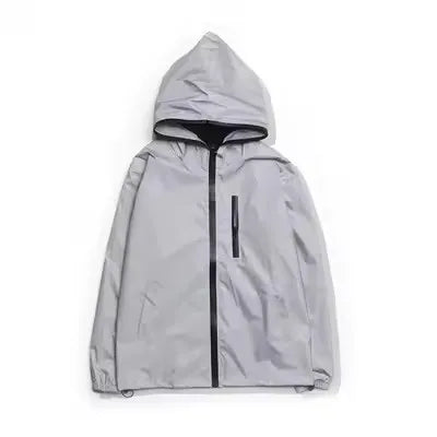 NOUVEAU RICHE Herren Reflektierende Herren Jacke Mit Kapuze Nachtlauf Silber