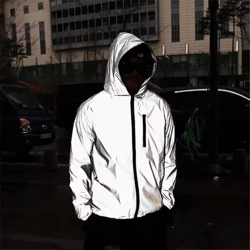 NOUVEAU RICHE Herren Reflektierende Herren Jacke Mit Kapuze Nachtlauf