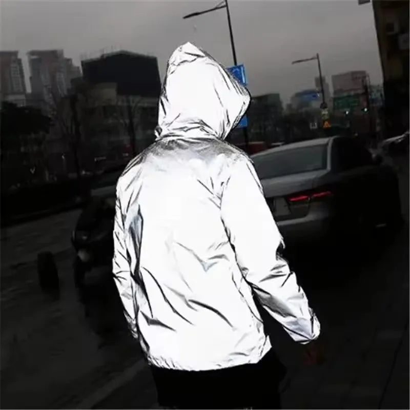 NOUVEAU RICHE Herren Reflektierende Herren Jacke Mit Kapuze Nachtlauf