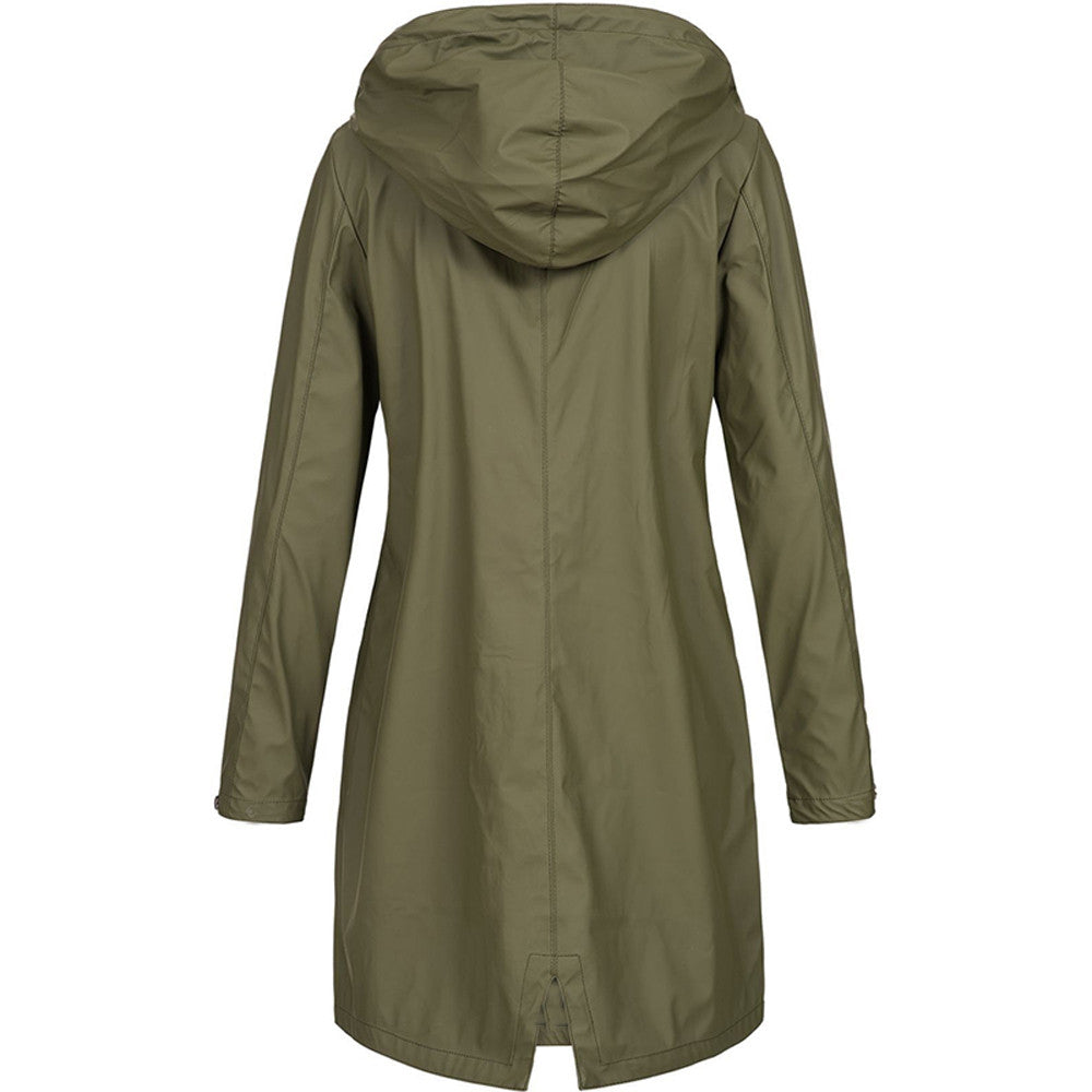 NOUVEAU RICHE Damen Regenjacke Mit Kapuze Und Taschen Lang Praktische Details