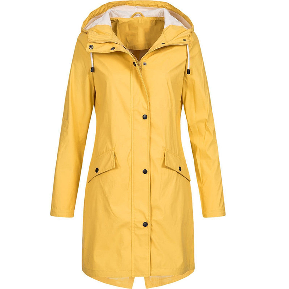 NOUVEAU RICHE Damen Regenjacke Mit Kapuze Und Taschen Lang Praktische Details Gelb