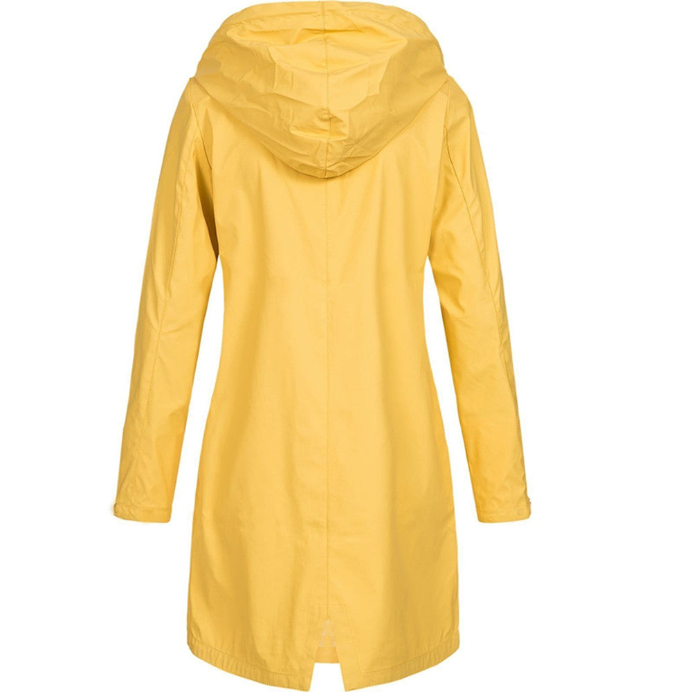 NOUVEAU RICHE Damen Regenjacke Mit Kapuze Und Taschen Lang Praktische Details
