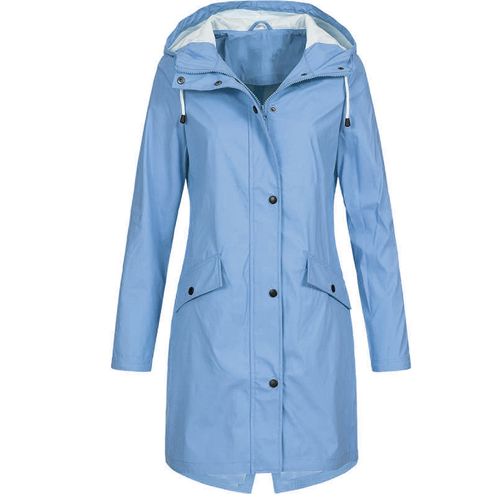 NOUVEAU RICHE Damen Regenjacke Mit Kapuze Und Taschen Lang Praktische Details Hellblau