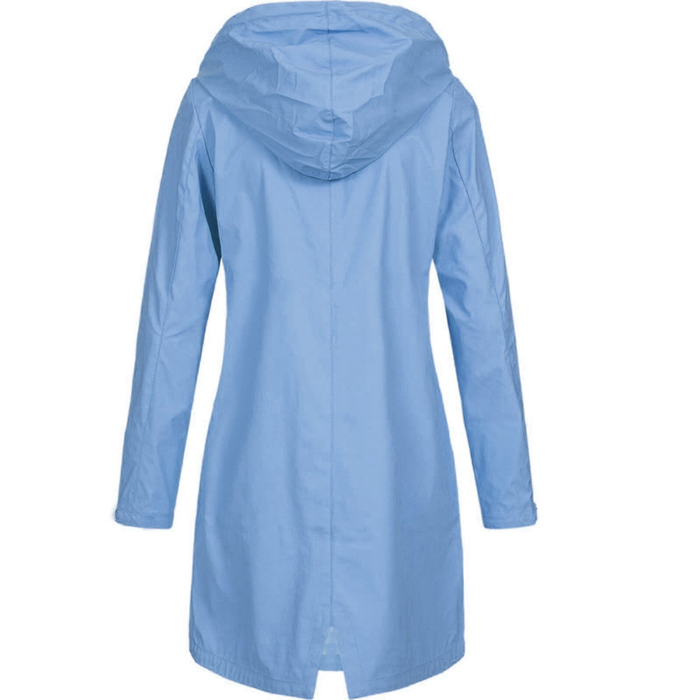 NOUVEAU RICHE Damen Regenjacke Mit Kapuze Und Taschen Lang Praktische Details