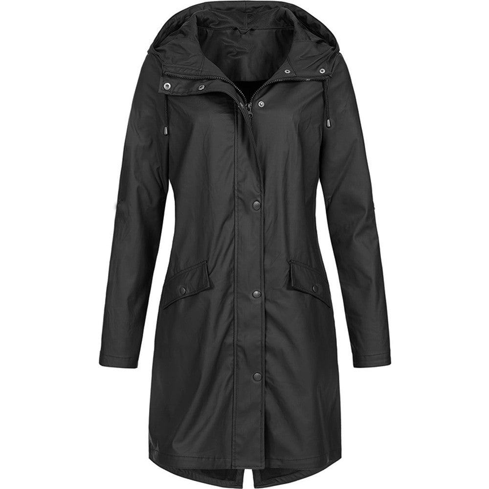 NOUVEAU RICHE Damen Regenjacke Mit Kapuze Und Taschen Lang Praktische Details Schwarz