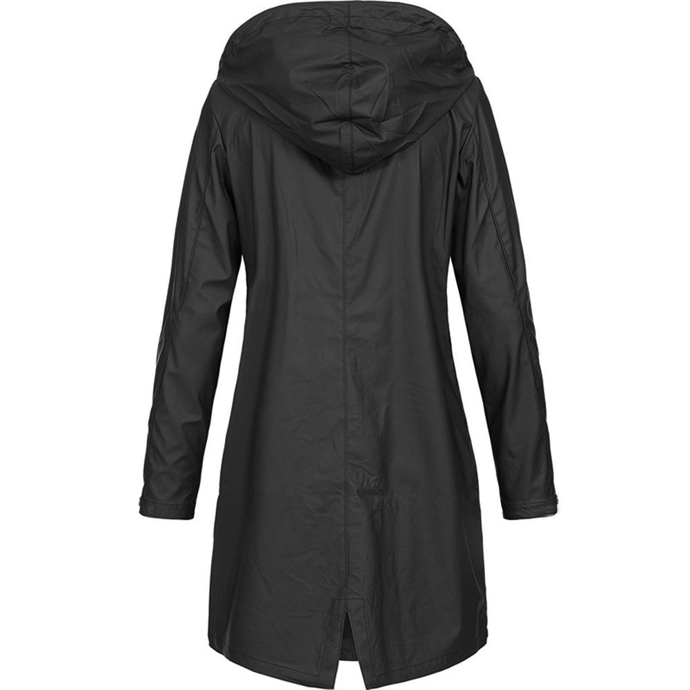 NOUVEAU RICHE Damen Regenjacke Mit Kapuze Und Taschen Lang Praktische Details