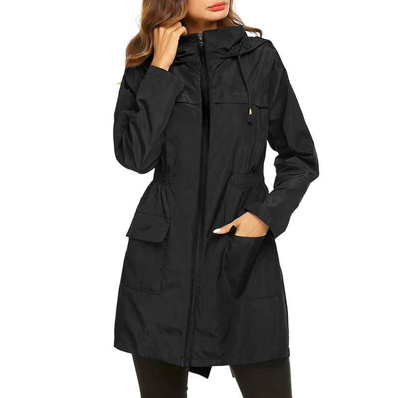 NOUVEAU RICHE Damen Regenjacke Lang mit Kapuze – Wetterfest & Funktional Schwarz