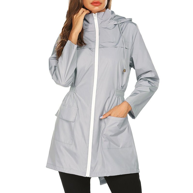 NOUVEAU RICHE Damen Regenjacke Lang mit Kapuze – Wetterfest & Funktional Grau