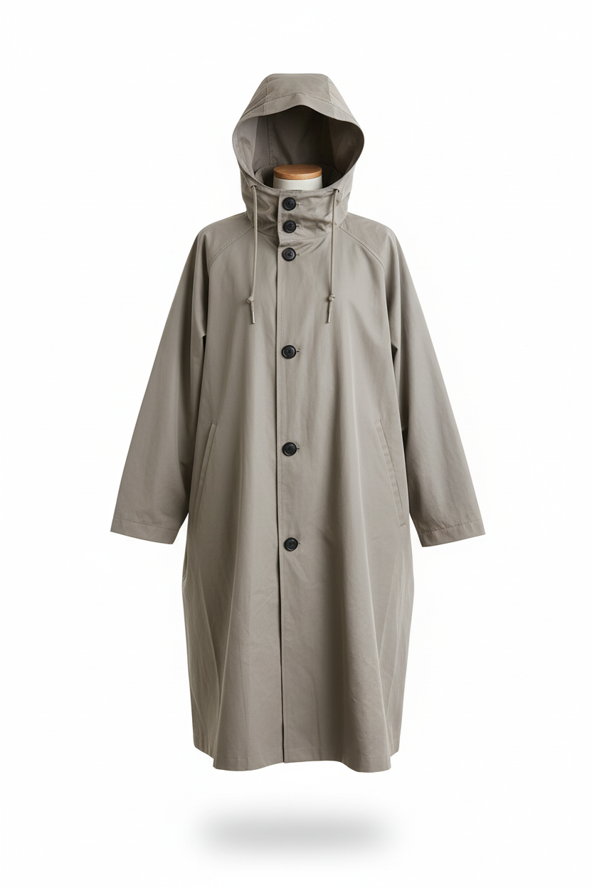 NOUVEAU RICHE Damen Regenjacke Trenchcoat Mit Kapuze Lang Eleganz Schutz