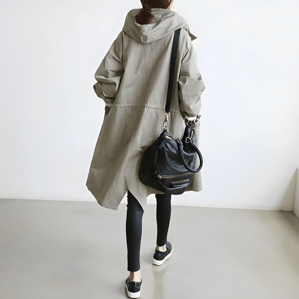 NOUVEAU RICHE Damen Regenjacke Trenchcoat Mit Kapuze Lang Eleganz Schutz