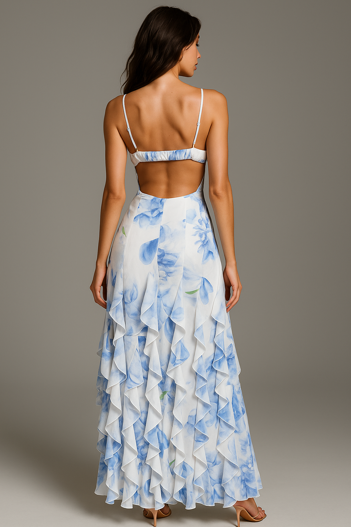 NOUVEAU RICHE Rehbraunes Rüschenkleid Mit Blumenmuster Für Sommer