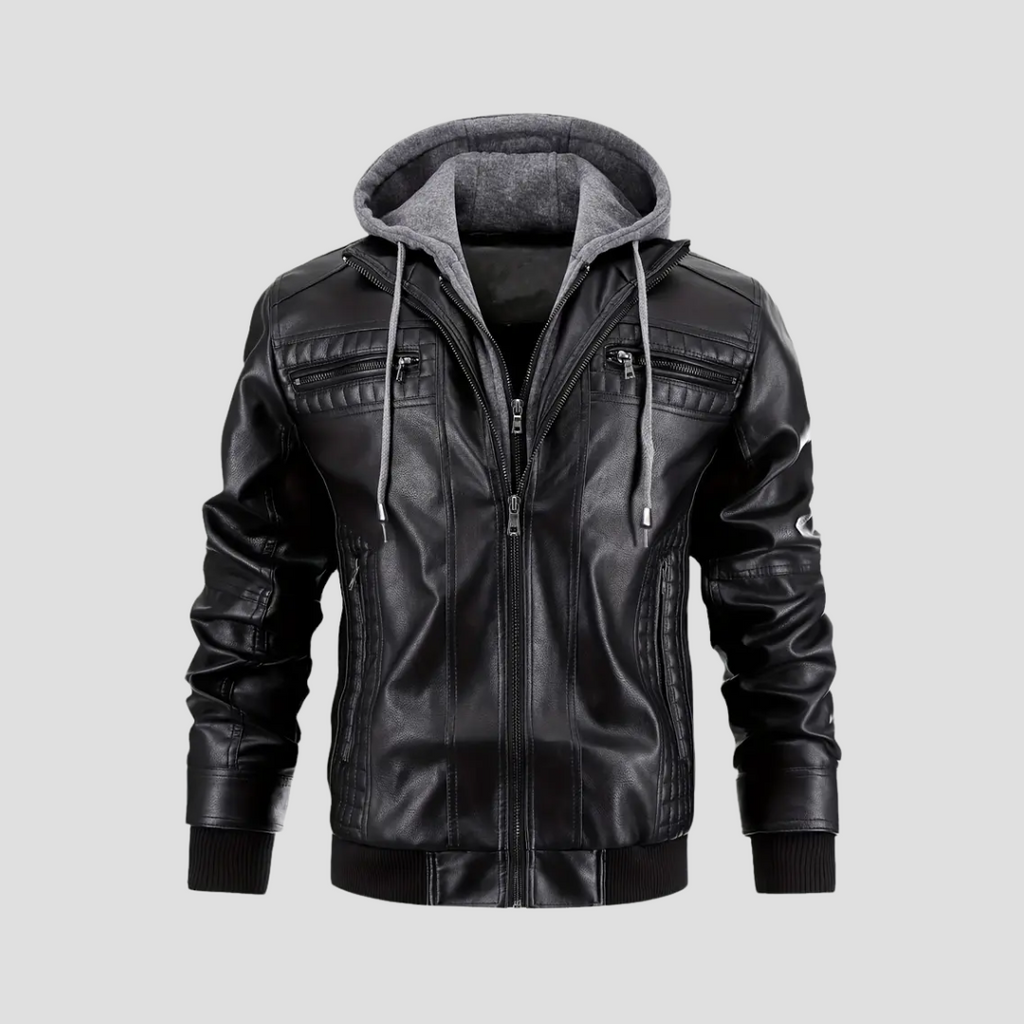 NOUVEAU RICHE Bikerjacke Mit Kapuze Kunstleder Taillierter Schnitt 2in1 Schwarz