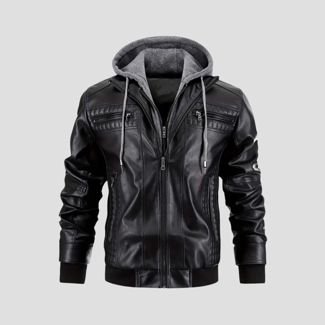 NOUVEAU RICHE Bikerjacke Mit Kapuze Kunstleder Taillierter Schnitt 2in1 Schwarz