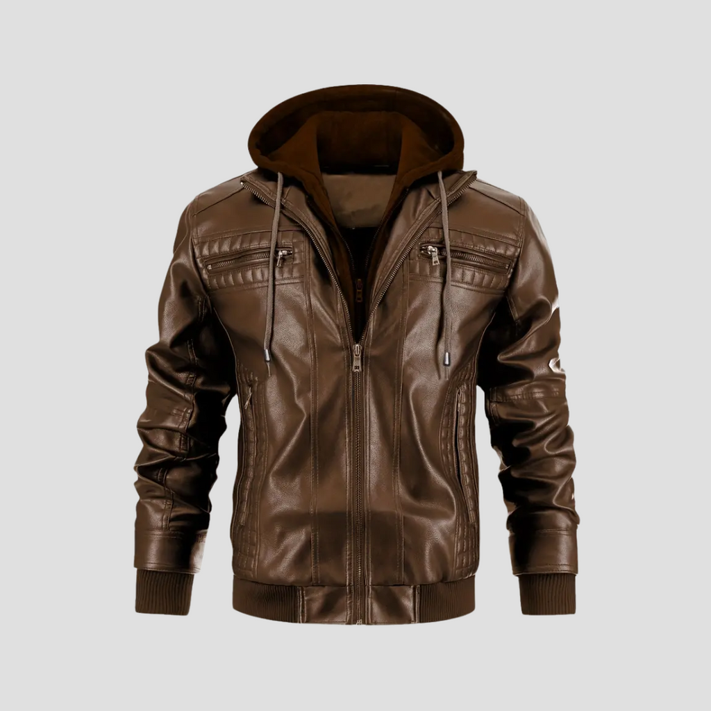 NOUVEAU RICHE Bikerjacke Mit Kapuze Kunstleder Taillierter Schnitt 2in1 Dunkelbraun